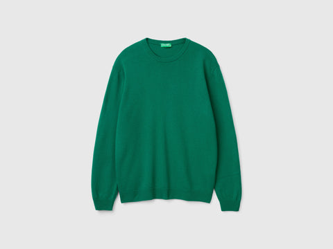 Camisola de gola redonda verde floresta em pura lã Merino - ucb_image_FS