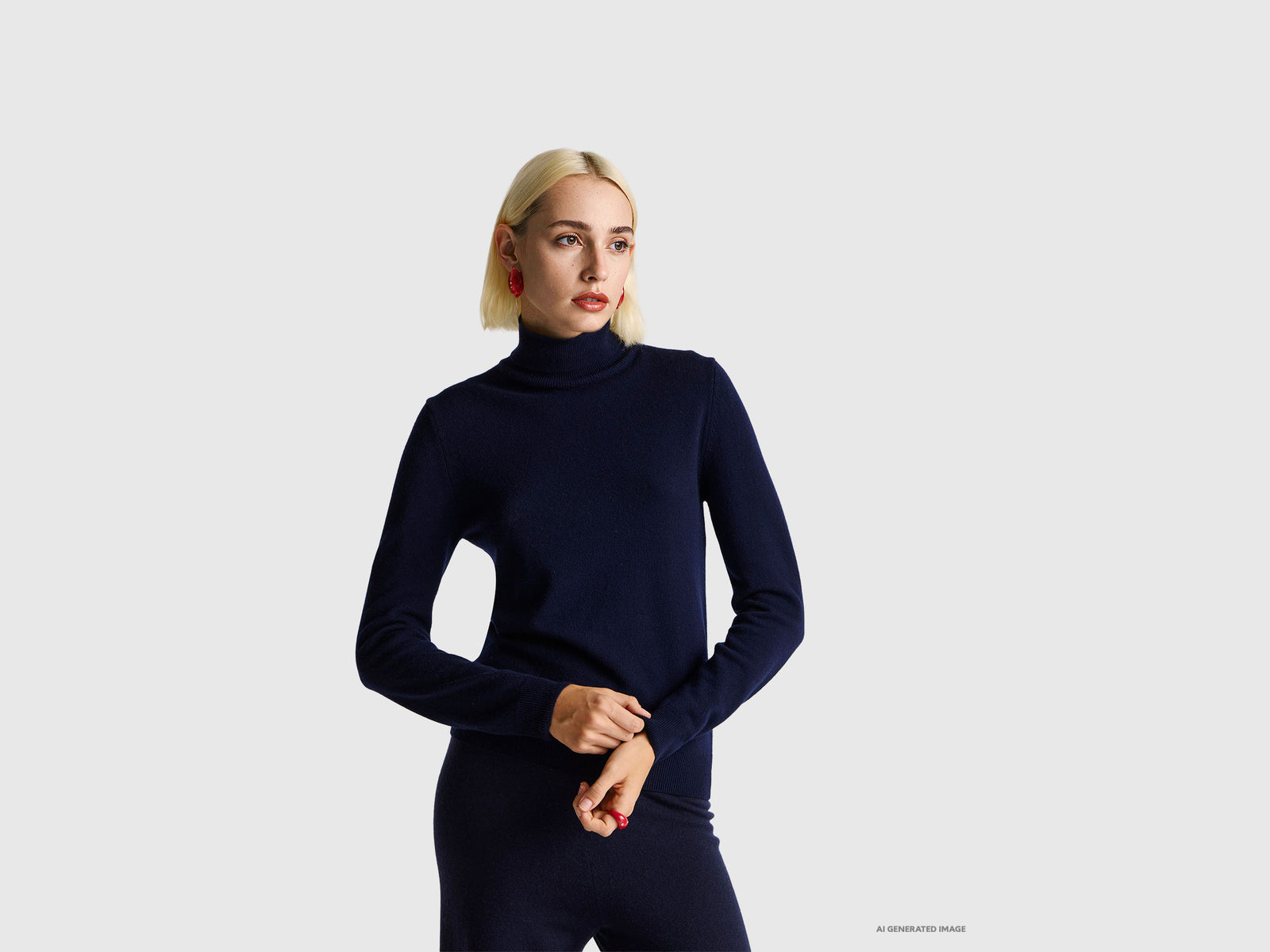 Camisola de gola alta azul-escuro em pura lã Merino - ucb_image_F