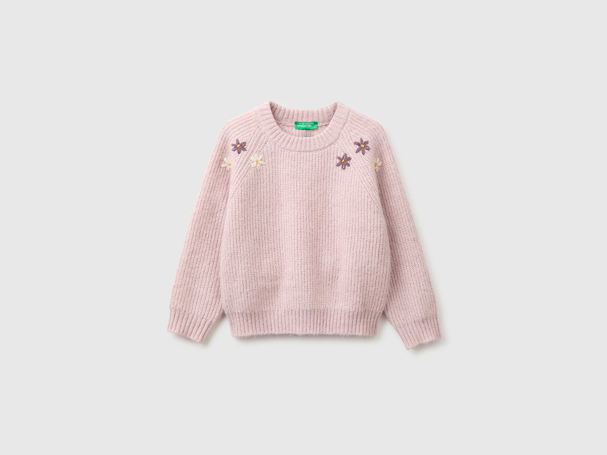 Camisola com flores bordadas em mistura de lã - ucb_image_FS