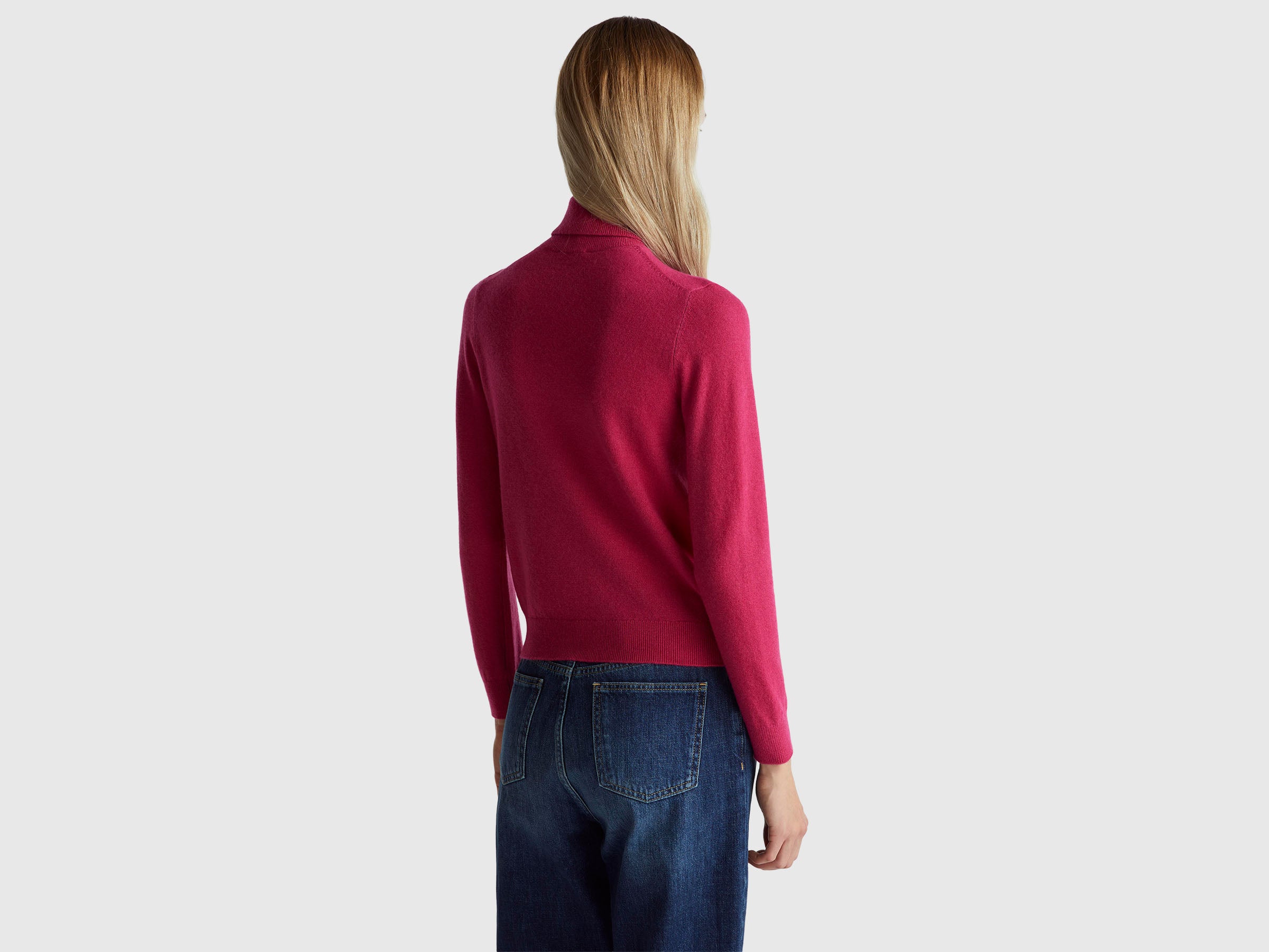 Camisola de gola alta fúcsia em pura lã Merino - ucb_image_B
