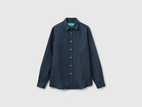 Camisa azul-escuro padrão em linho puro - ucb_image_FS