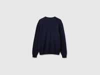 Camisola decote em V azul da meia-noite em pura lã Merino - ucb_image_BS