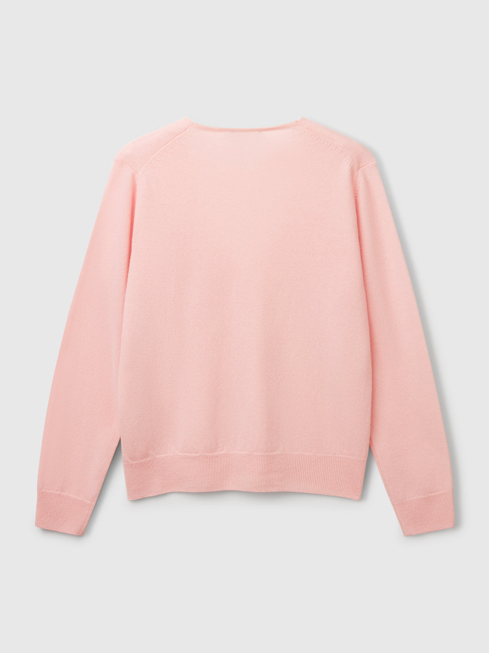 Camisola rosa pó com decote em V em pura lã Merino - ucb_image_BS