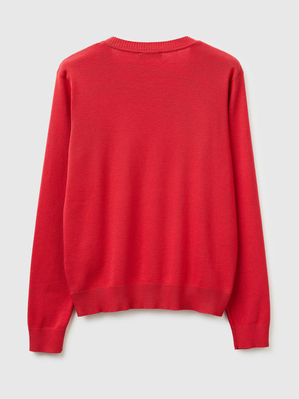Strawberry red V-neck sweater in tricot cotton - ucb_image_BS