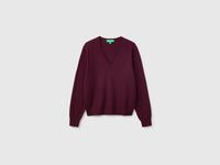 Camisola decote em V ameixa em pura lã Merino - ucb_image_FS