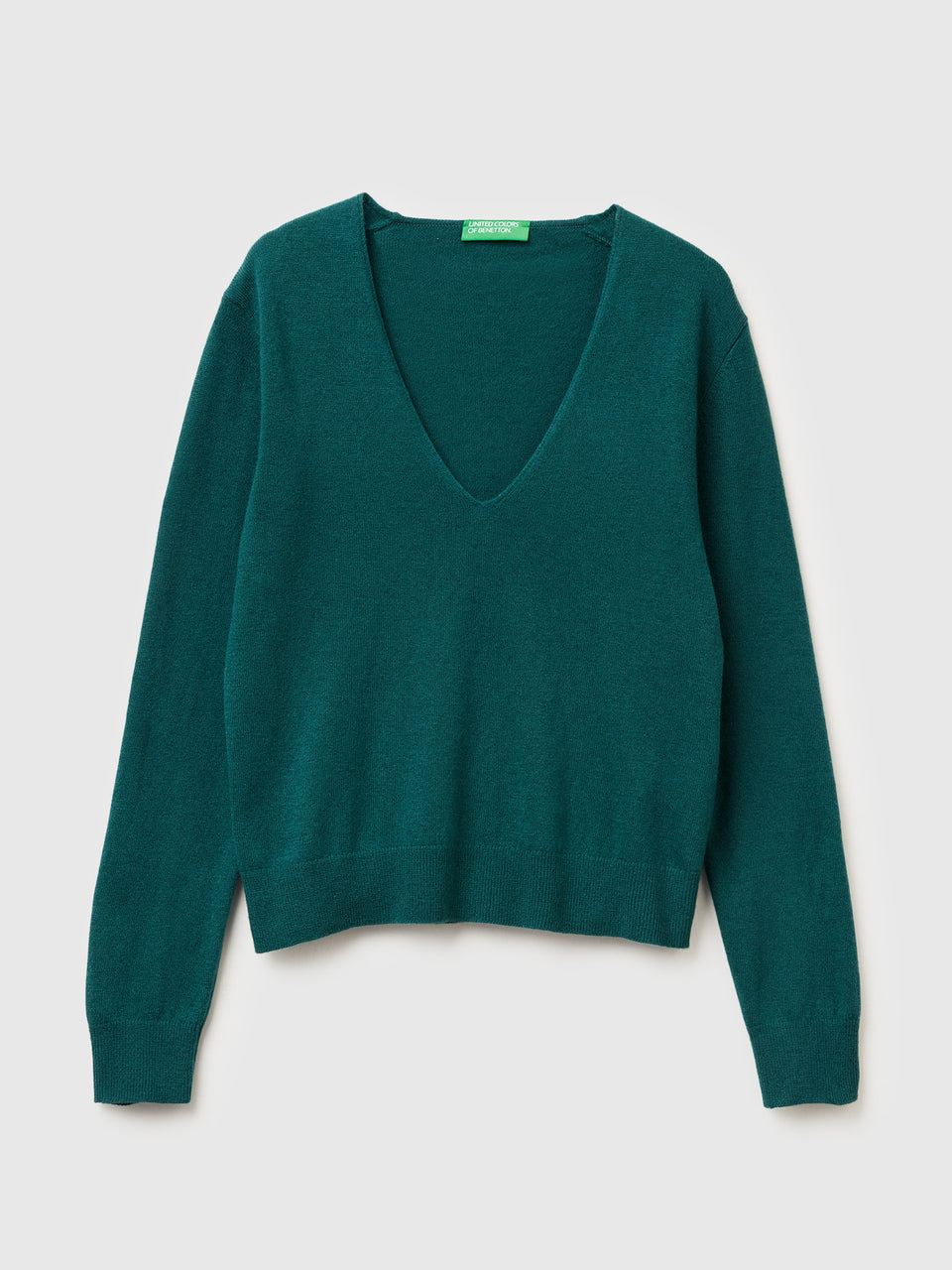 Camisola verde com decote em V em pura lã Merino - ucb_image_FS