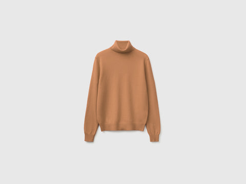 Camisola de gola alta cor camel em pura lã Merino - ucb_image_FS