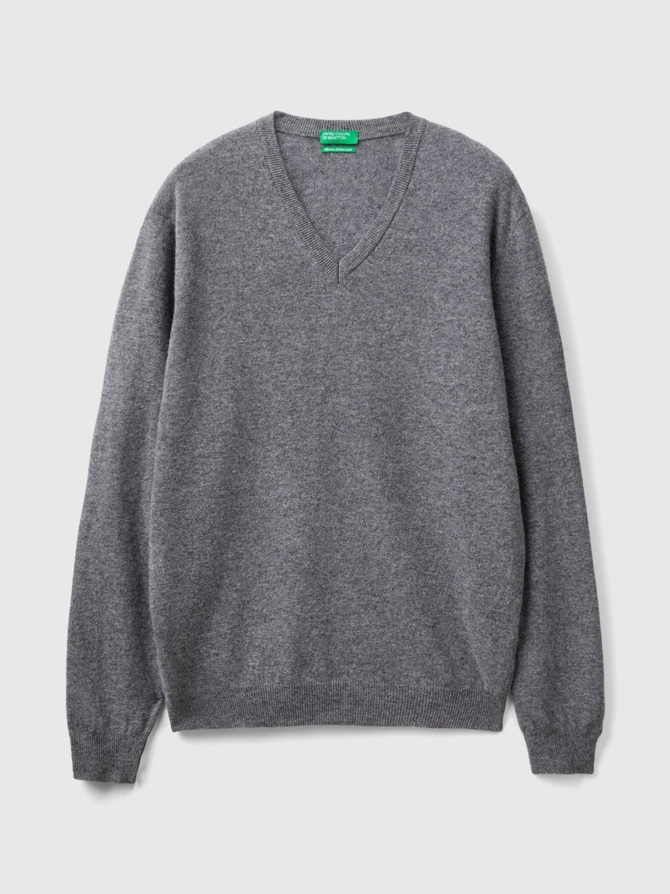 Gray V-neck sweater in pure Merino wool - ucb_image_FS