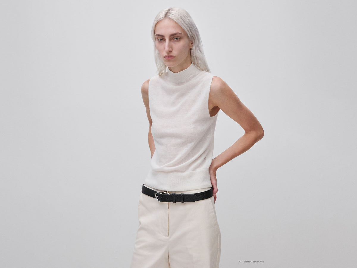 Camisola de gola alta sem mangas em mistura de lã ultraligeira - ucb_image_F
