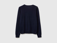 Dark blue V-neck sweater in tricot cotton - ucb_image_BS