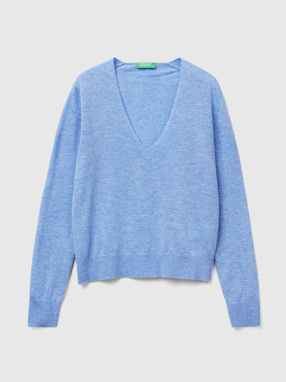 Camisola azul-claro com decote em V em pura lã Merino - ucb_image_FS