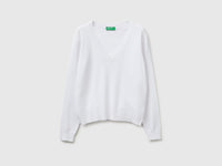 White V-neck sweater in tricot cotton - ucb_image_FS
