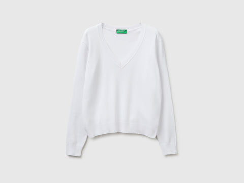 White V-neck sweater in tricot cotton - ucb_image_FS