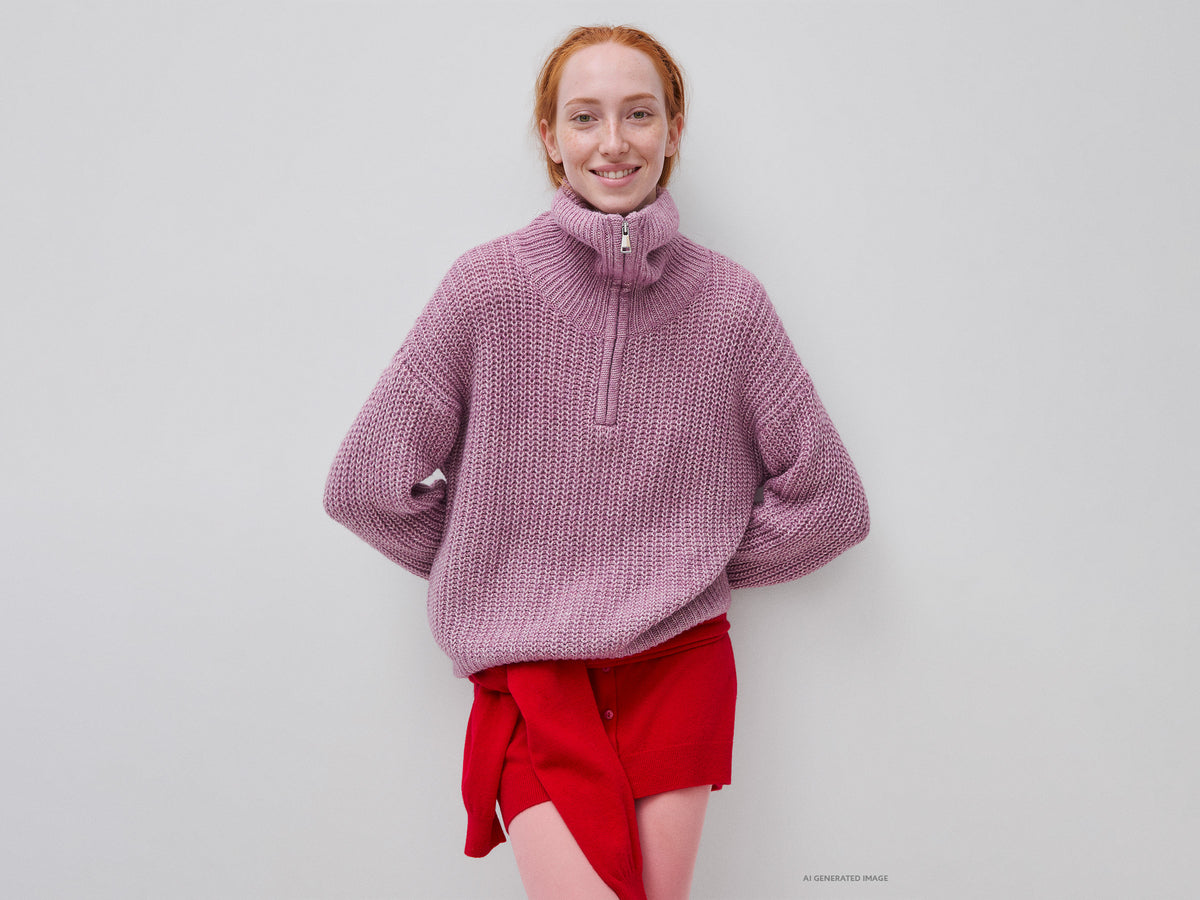 Camisola mélange com gola alta e meio fecho de correr - ucb_image_F
