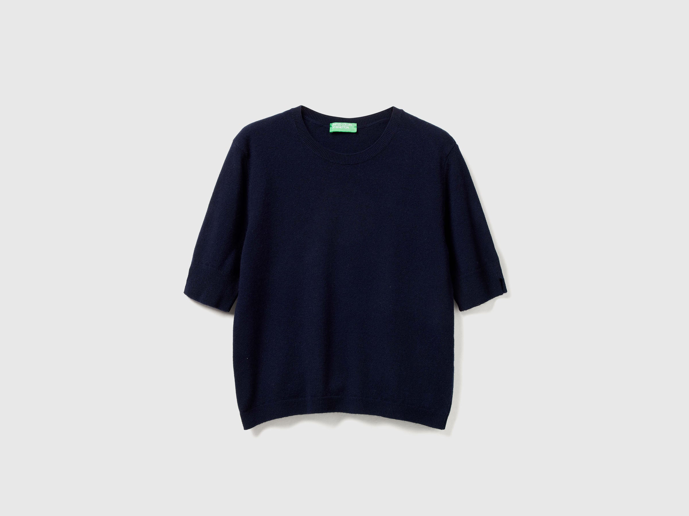 Camisola de manga curta azul-escuro em pura lã Merino - ucb_image_FS