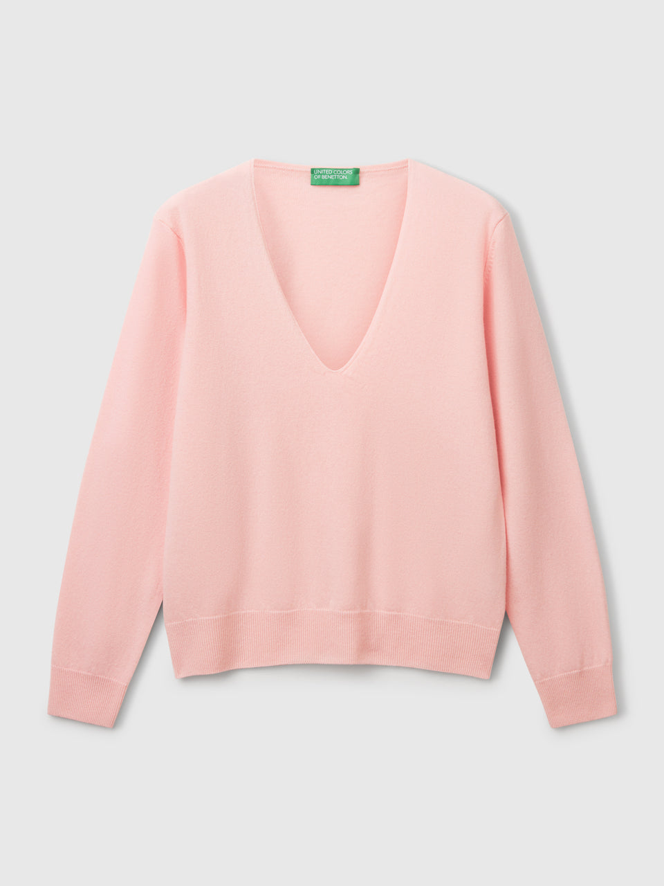 Camisola rosa pó com decote em V em pura lã Merino - ucb_image_FS