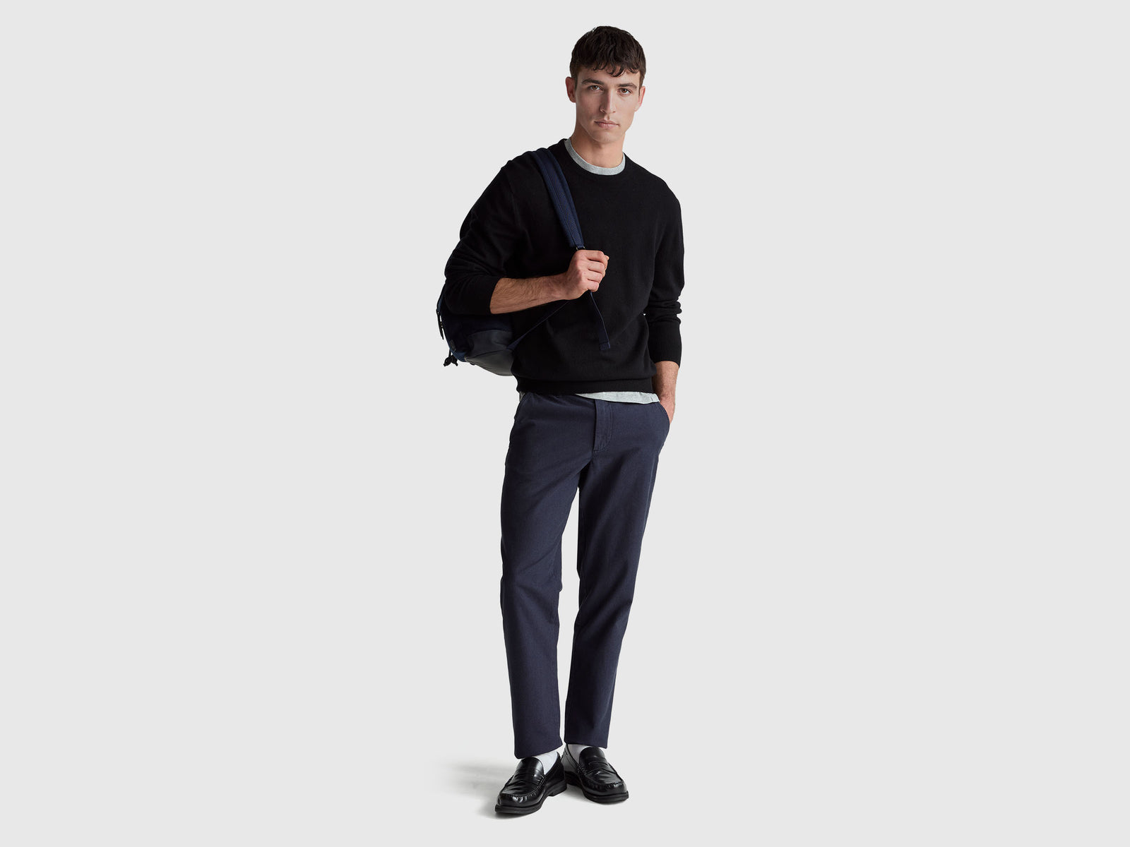 Black sweater in pure Merino wool
