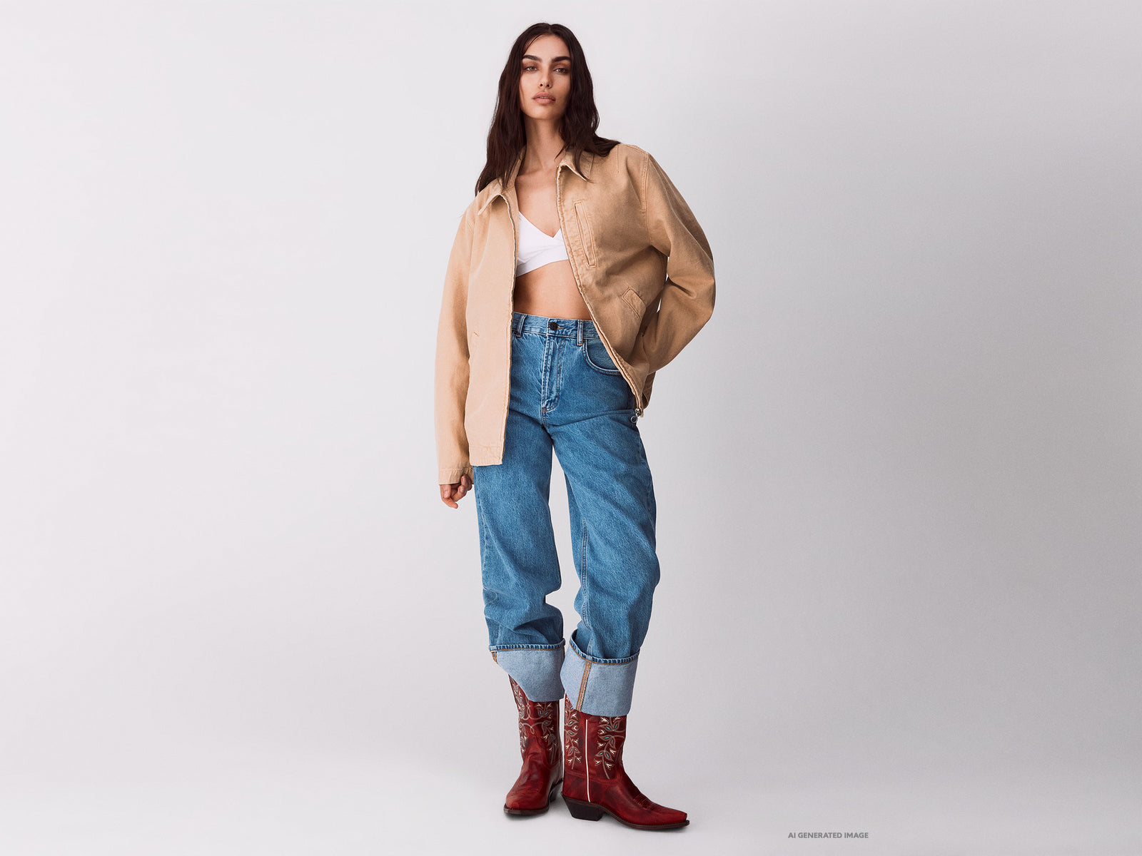 Light wash cropped jeans with turn-ups
