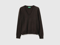 Camisola castanho em algodão tricot com decote em V - ucb_image_FS