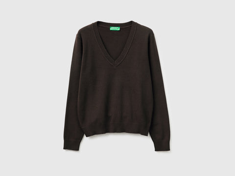 Camisola castanho em algodão tricot com decote em V - ucb_image_FS