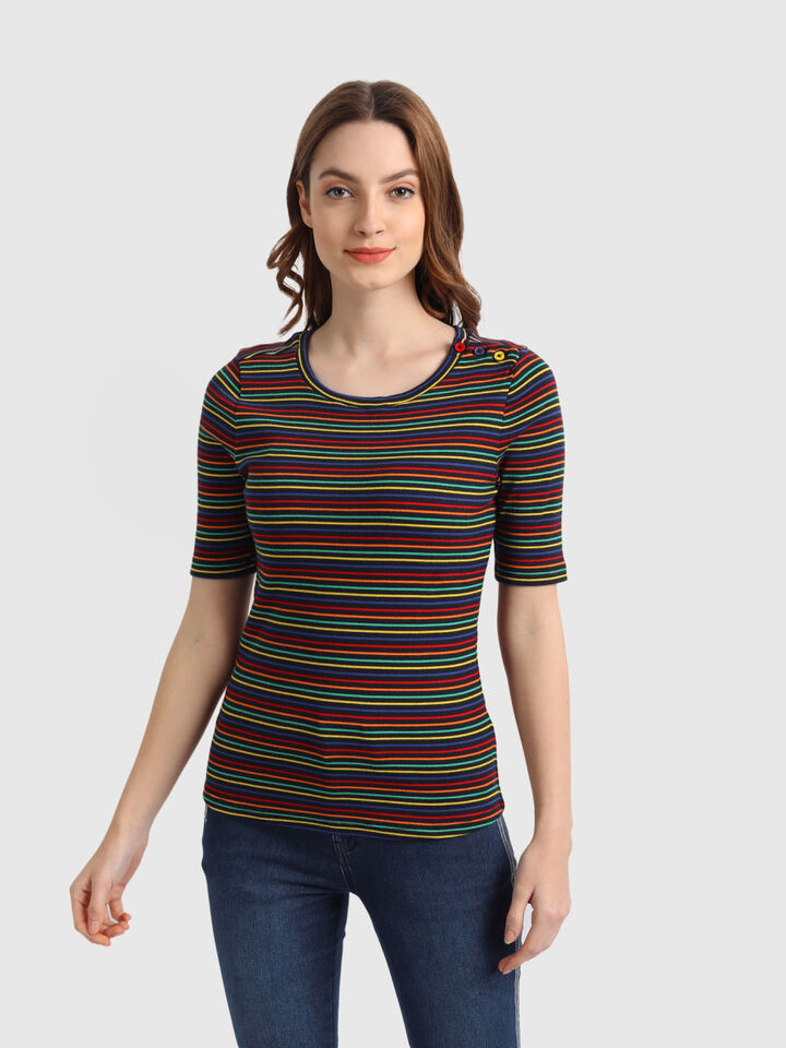 Rib Stripe Top with Shoulder Butin