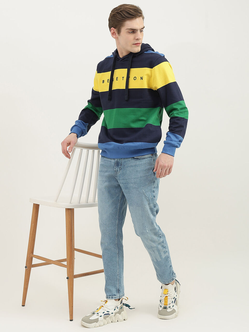 MULTI COLOR ENGINEERED STRIPED HOODIE image number null