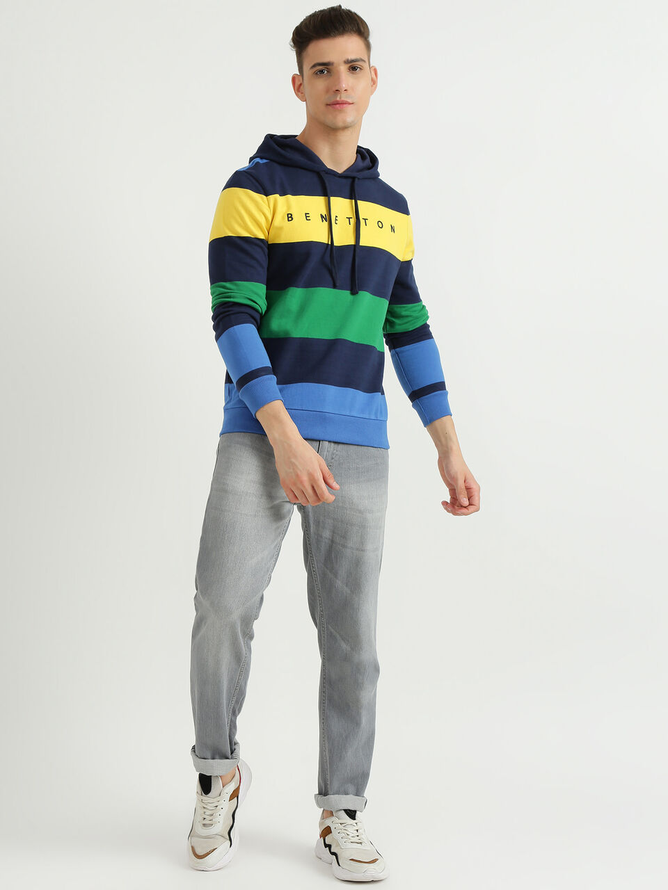 MULTI COLOR ENGINEERED STRIPED HOODIE image number null