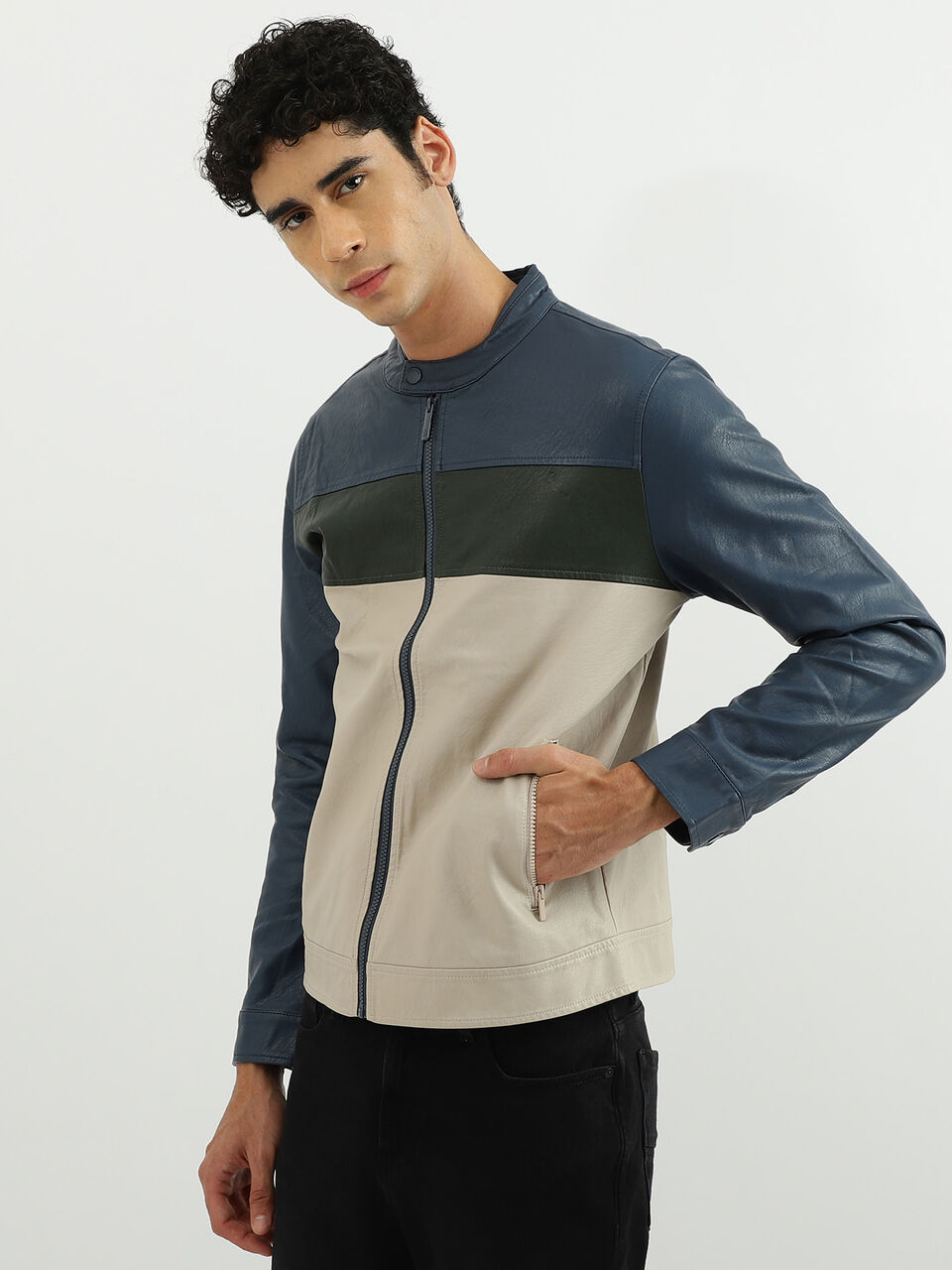 PU COLOR BLOCK JACKET image number null