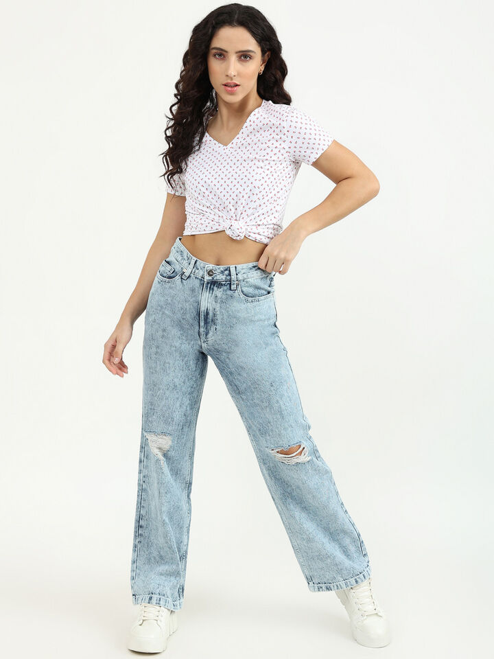 FLARED DENIM WITH DAMAGING