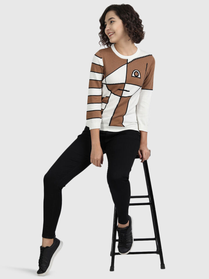 Cotton Tricot Patterned Top with Face Jacquard