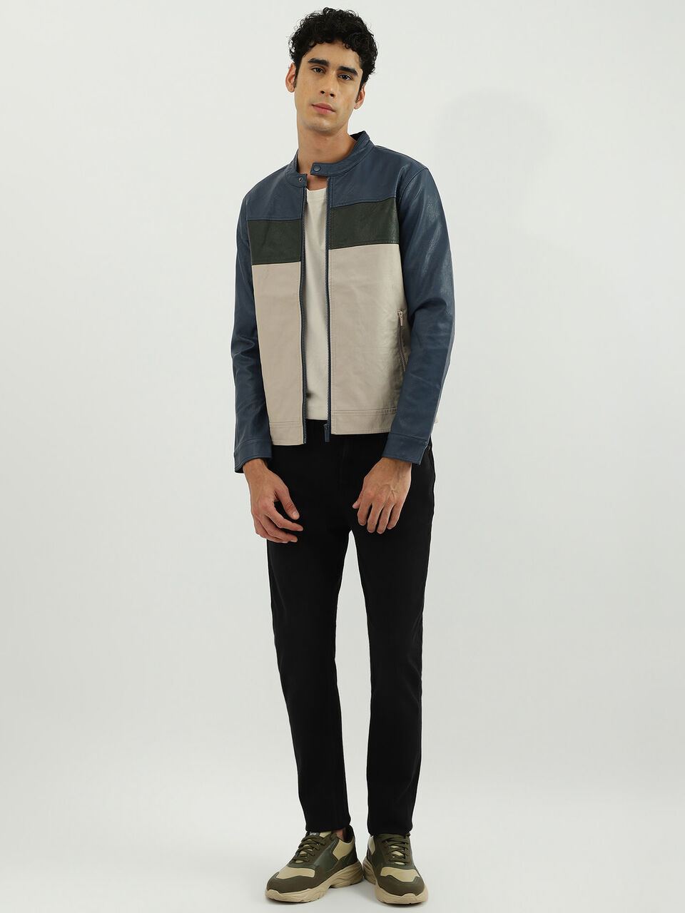 PU COLOR BLOCK JACKET image number null