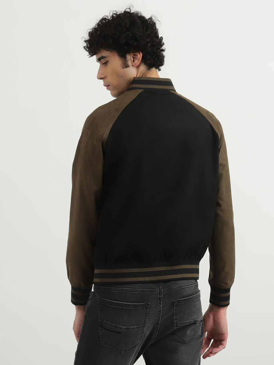 SUEDE VARSITY BOMBER JACKET image number null
