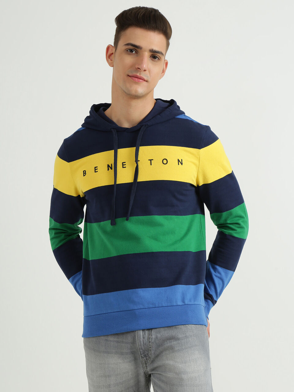 MULTI COLOR ENGINEERED STRIPED HOODIE image number null
