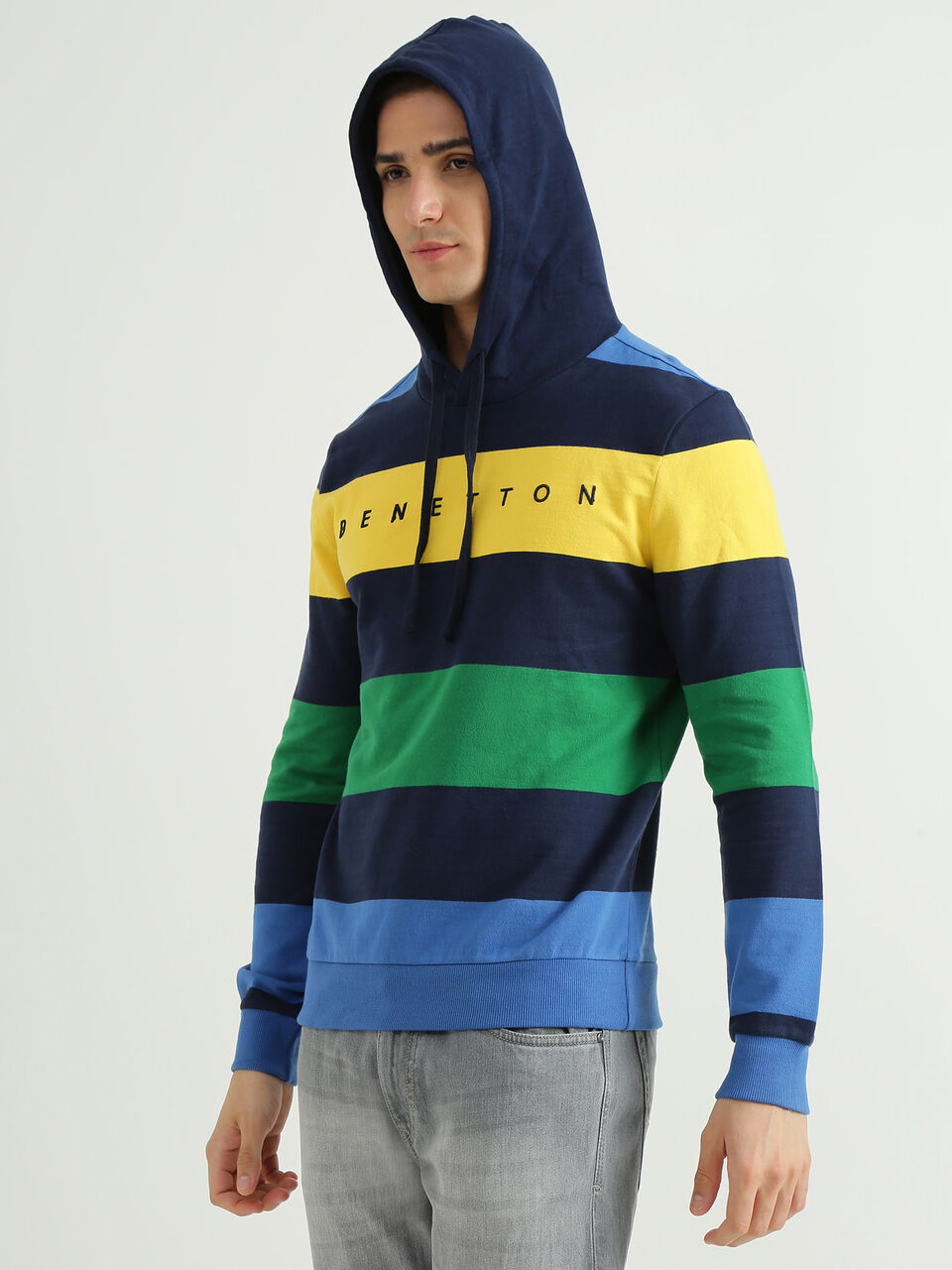 MULTI COLOR ENGINEERED STRIPED HOODIE image number null