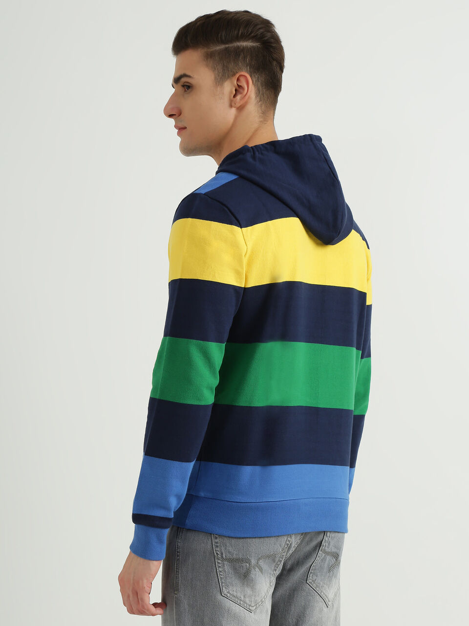 MULTI COLOR ENGINEERED STRIPED HOODIE image number null