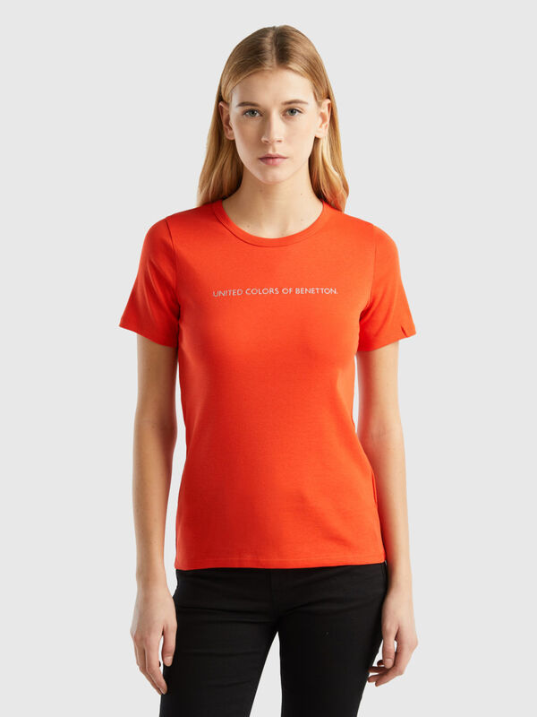T-shirt 100% coton avec logo imprimé pailleté Femme