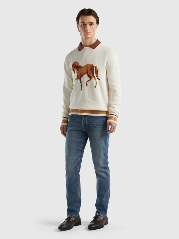 Pull à intarsia cheval Homme