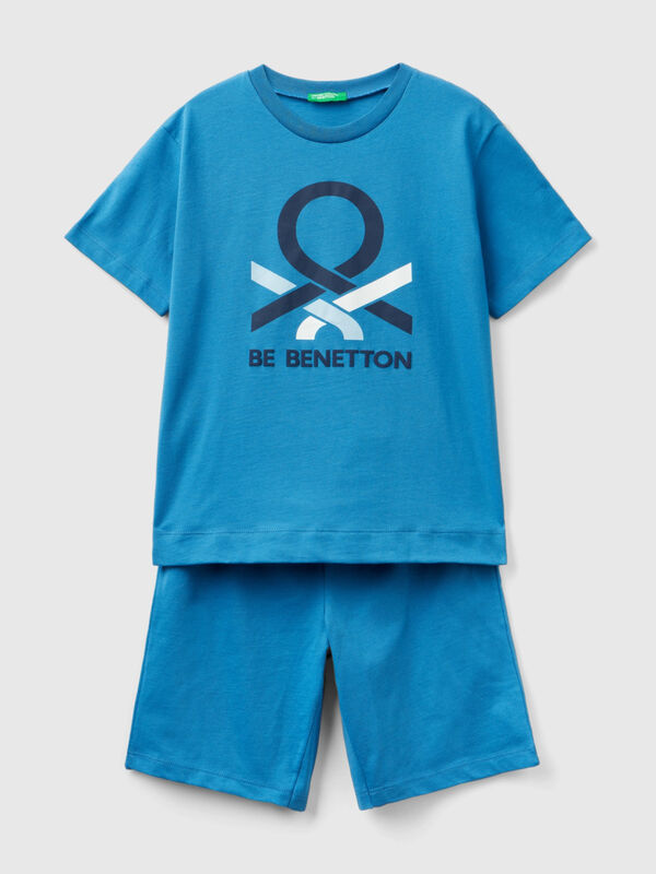 Pyjama court bleu à logo Garçon