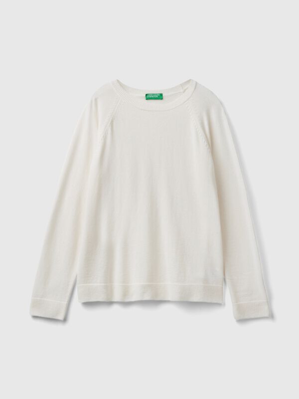 Pull ras du cou crème en mélange de laine et de cachemire Femme