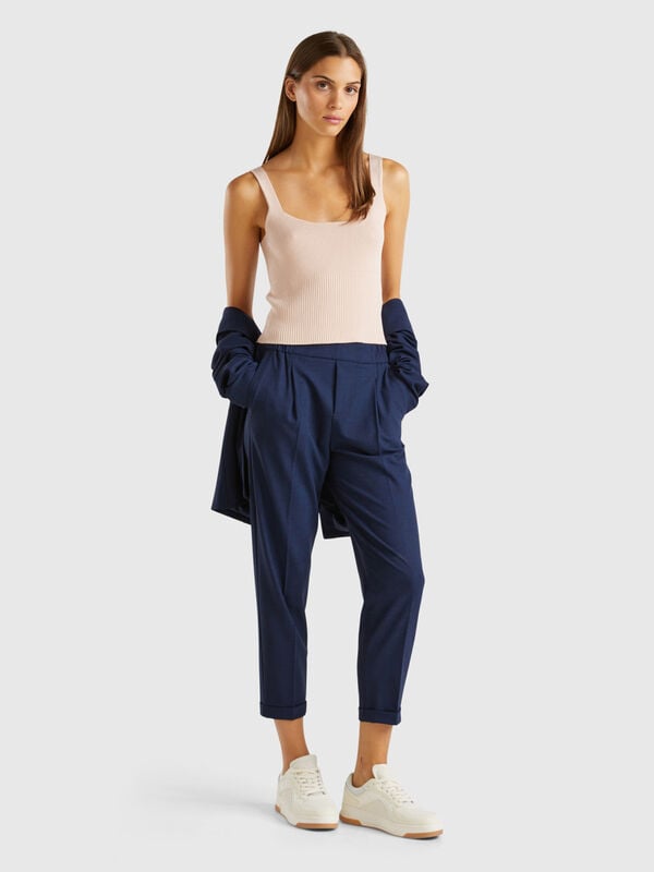 Pantalon à revers en viscose mélangée stretch Femme