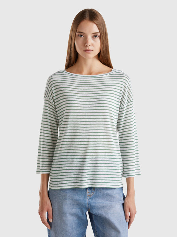 Striped t-shirt with 3/4 sleeves Women