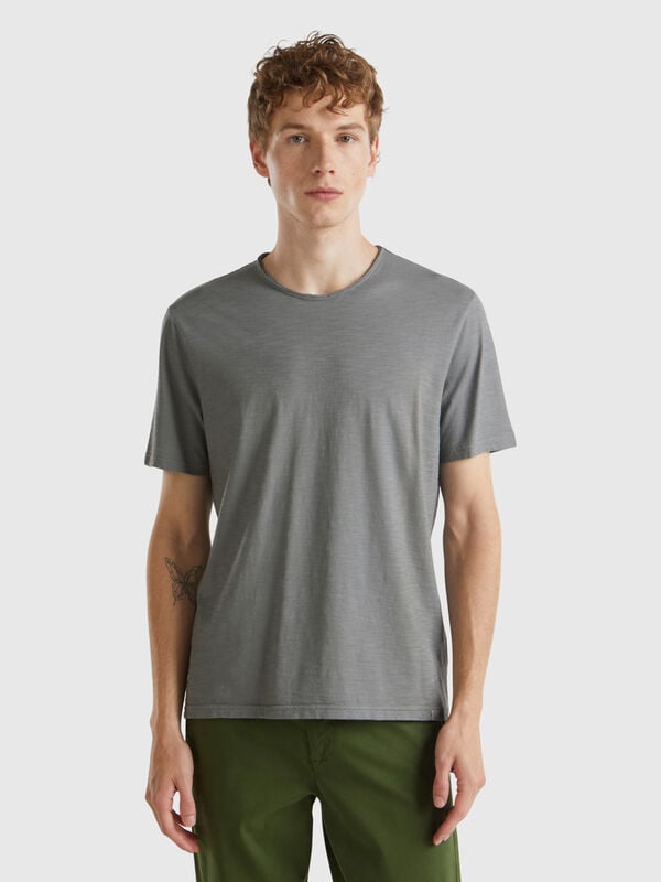 T-shirt gris souris en coton flammé Homme