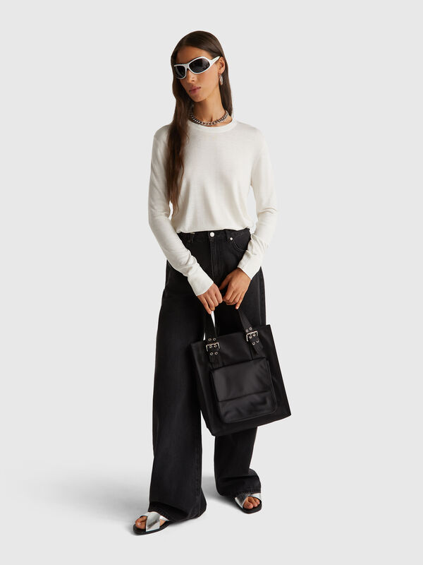 Pull &agrave; manches longues en soie m&eacute;lang&eacute;e Femme