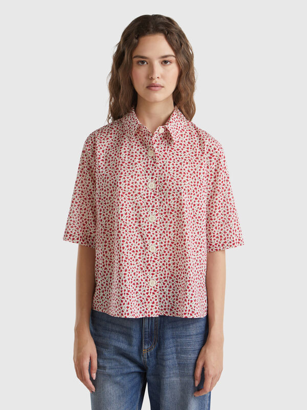 Chemise à motif et manches courtes Femme