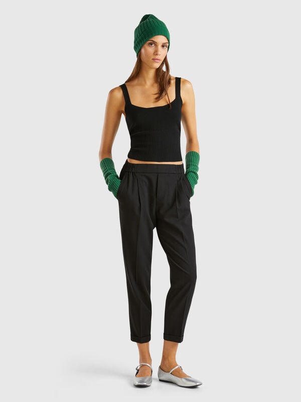 Pantalon à revers en viscose mélangée stretch Femme