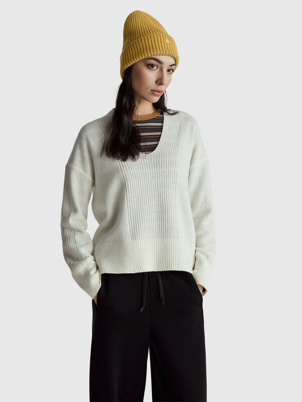 Pull col V 100% laine Femme