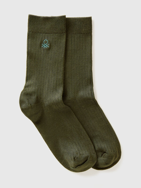 Chaussettes à bords-côtes et logo