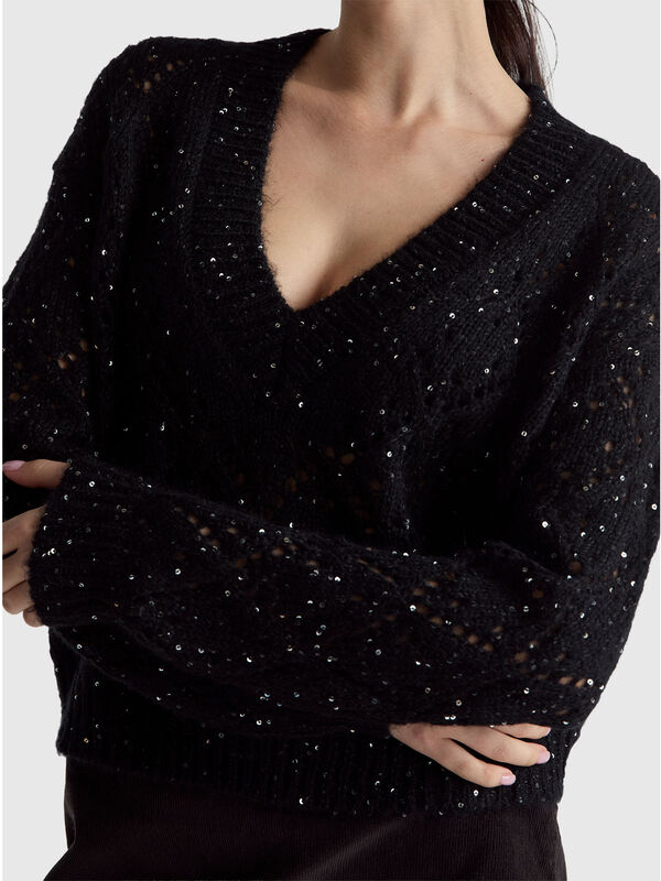 Pull ajouré à sequins Femme