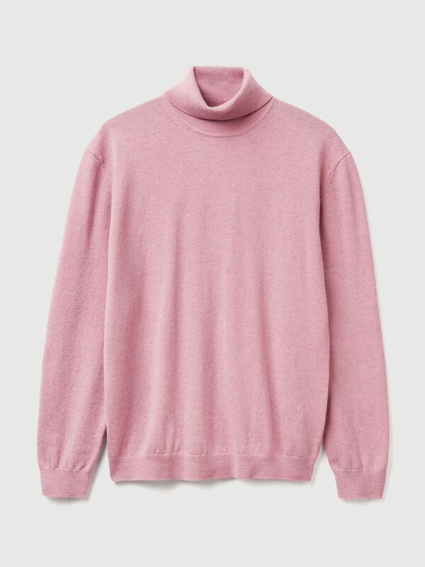 Col roulé rose chiné en pure laine mérinos Homme