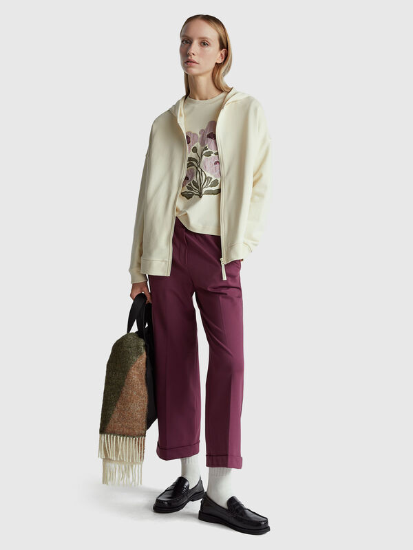 Sweat &agrave; capuche zipp&eacute; 100 % coton Femme